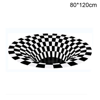 

Home Decoration Living Room Hallway Rugs Black White Grid Print 3D Illusion Vortex Bottomless Hole Floor Carpet Antiskid Mat
