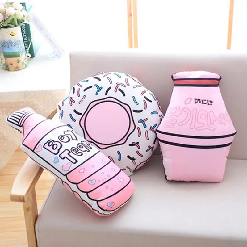 

Hot Selling South Korea INS-Style Sweet Back Cushion Cute Milk Bottle Pink Donut Pillow Plush Toys