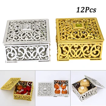 

12pcs Gold Silver Creative Plastic Hollow Square Mini Candy Box For Wedding Gift Box Bag Gift Packaging