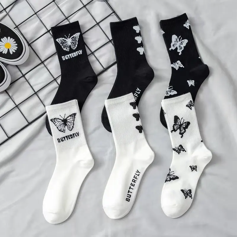 Butterfly Women Breathable Cotton Socks Cute Lovely Animal Butterflies Pattern Girl Sockings Combed Of Pure Cotton Female Socks knee high socks for women