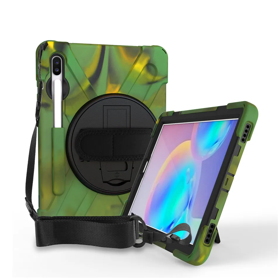 Camouflage Чехол для Samsung Galaxy Tab S6 10,5 дюймов SM-T860/SM-T865, безопасный противоударный защитный чехол, ремешок на руку и шею+ пленка+ ручка - Цвет: Camouflage