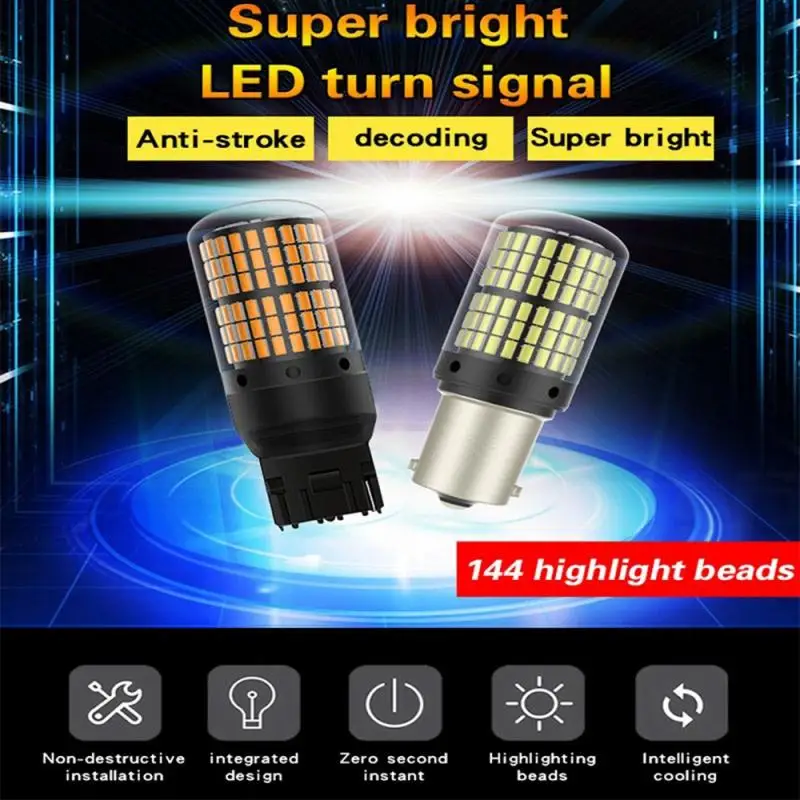 2 шт. T20 7440 W21W светодиодный светильник 3014 144 Smd СВЕТОДИОДНЫЙ CanBus без ошибок 1156 BA15S P21W светодиодный светильник для сигнала поворота без вспышки Прямая поставка
