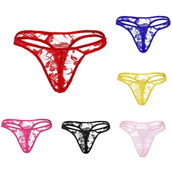 

Men's Briefs Sexy Lace Low Waist Transparent Bikini Male Breathable Stretch Elastic Low Waist Lingerie Underwear Male Panty #L20