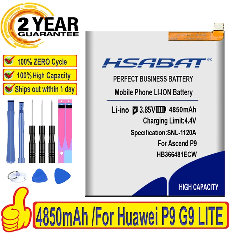 Аккумулятор HSABAT HB366481ECW 4850 мАч для Huawei P9 5C (P9 G9 9 P10 Lite) Honor 8 /Honor Lite/ Y6 II honor 6c pro v9 play |