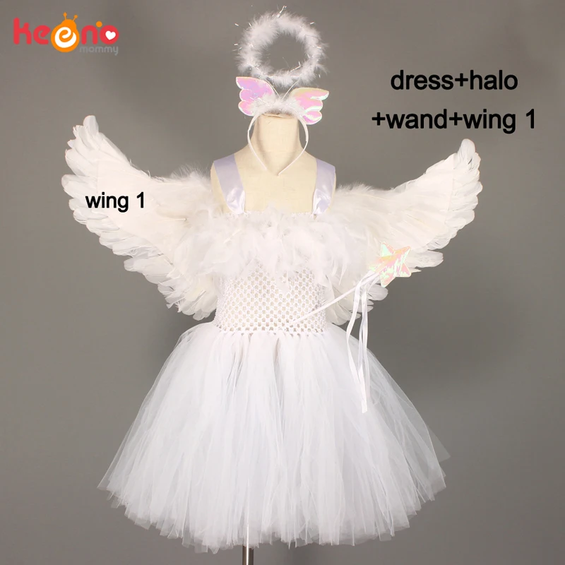 White Feather Angel Cosplay Tutu Dress With Wings Set Lovely Kind Girl