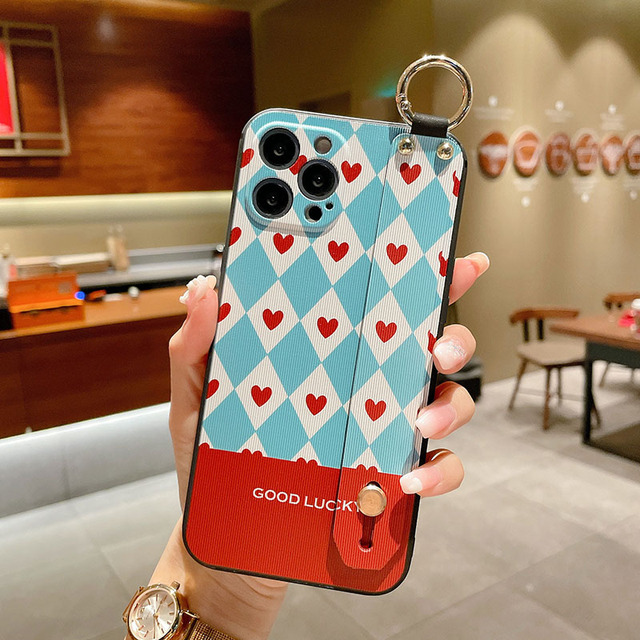 Abstract Geometry Wrist Strap Soft Phone Case For Iphone 11 12 13 Pro MAX X XR XS SE 2020 7 8 Plus Hand Band Bracket Cover