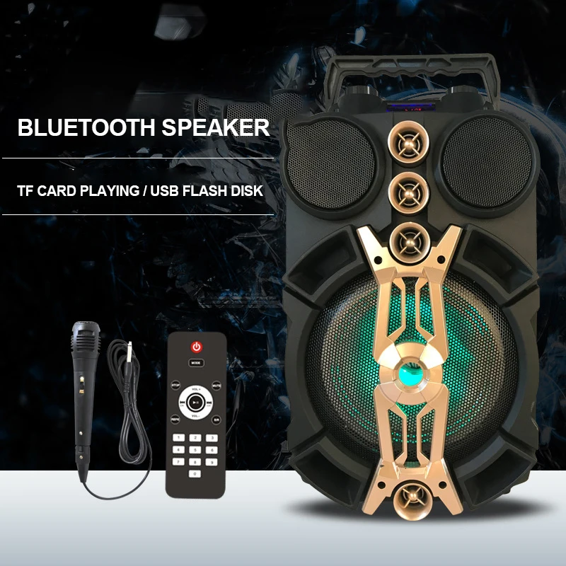 

Outdoor Wireless Bluetooth Big Speaker Wired Mic Dance Sale Party Pull Rod Remote Controller USB TF Card Loudspeaker Subwoofer