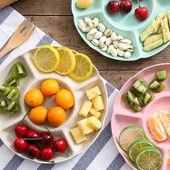 

Wheat straw 5 Compartment Food Storage Tray Family Dessert Dish Snack Dish Party Home Plate Serving Platter Candy Pastry Dish P