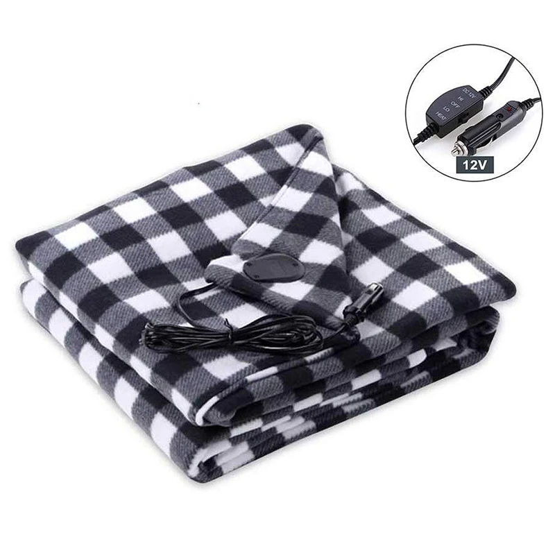 

Electric Car Blanket- Heated 12 Volt Fleece Travel Throw for Car and RV-Great for Cold Weather, Tailgating, and Emergency Kits B
