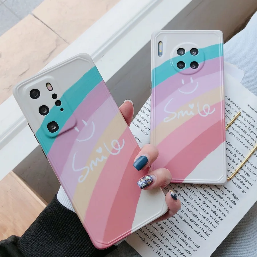 

Lovely Colorful Rainbow Smile Face Soft Silicone Phone Case Cover for Huawei P30 P40 Mate 20 30 Pro Nova 6 7 Back Fashion Cases
