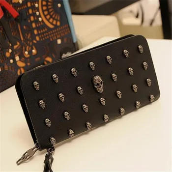 

Women Wallets Metal Skull Wallet Card Purse Leather Wristlet Portefeuille Handbags Carteira Feminina Hot Sale