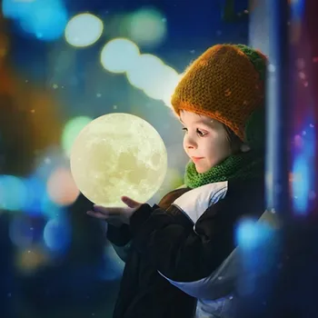 

LED Night Light 15CM Creative 3D Printing Moon Light Touch Colorful Remote Control Moon Light Gift Children Bedroom Bedside Lamp