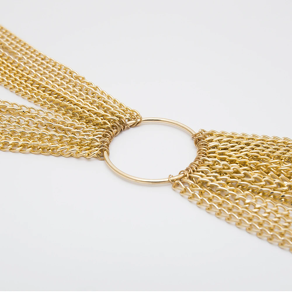 Sexy Multi-layer Fringe Body Chain Beach Bikini Crossover Silver Gold Body Chain Harness Necklace Chest Jewelry for Women