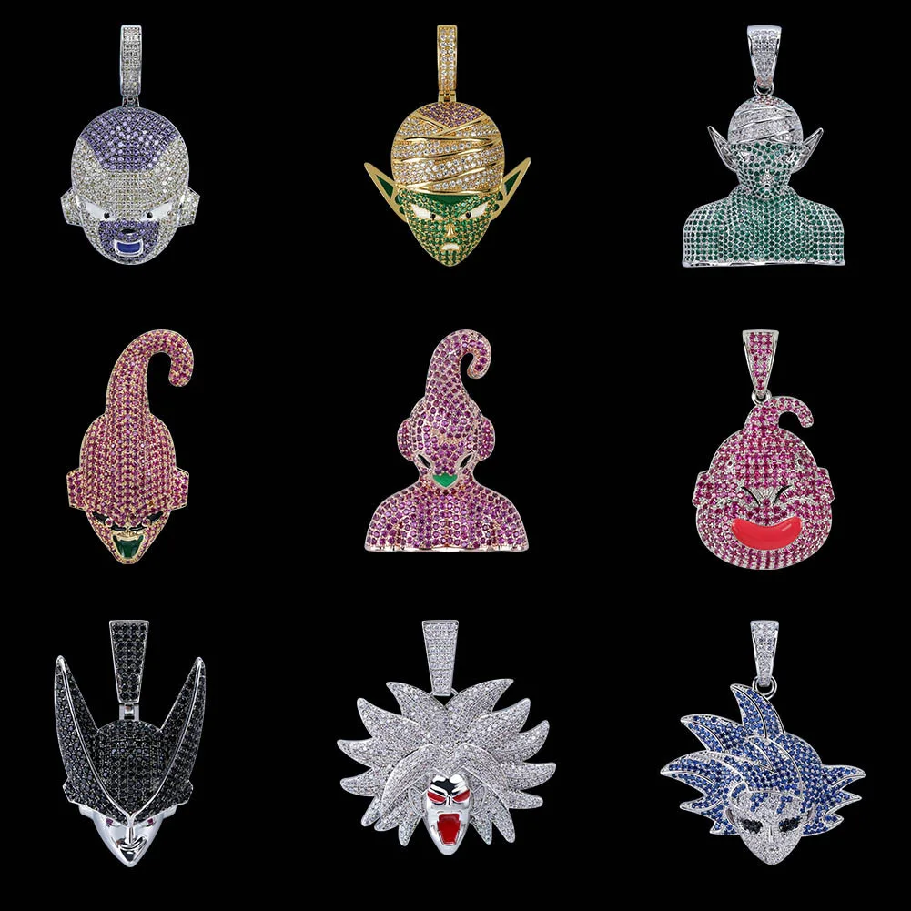 

Dragonball Z Super Saiyan Boo and Other Protagonists Necklaces Pendants Hip Hop Zircon Color Pendant Necklaces For Men Women