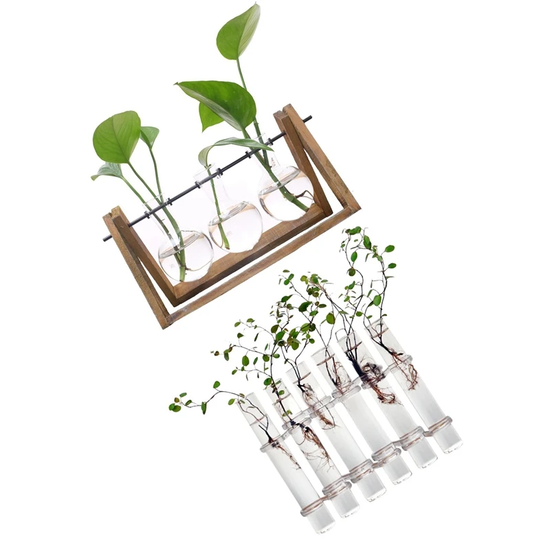 ABUI-2 Set Glass Vase: 1 Set Glass Tubes Shape Hanging Hydroponic Flower Plant Vase Terrarium Container& 1 Set Plant Terrarium