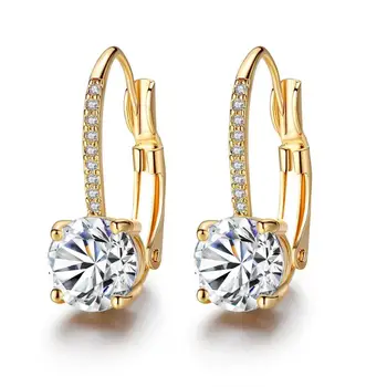 

New Exquisite Bright Crystal Gold Color Shiny CZ Earrings Fashion CZ Rhinestone Jewelry For Women Wholesale Brincos