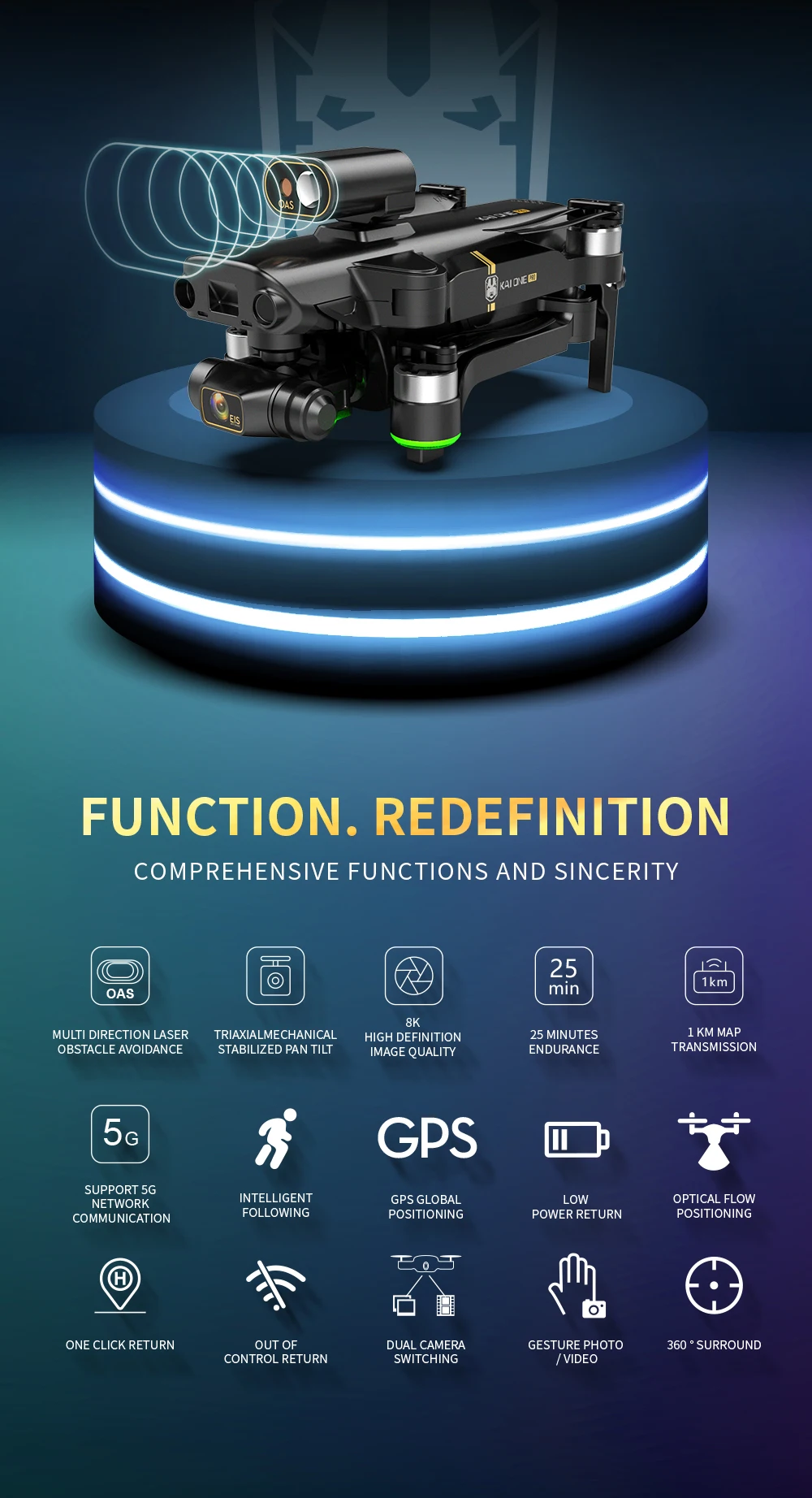 KAIONE Pro/Max GPS Drone 8K HD Dual Camera Three-axis gimbal Brushless Motor With 5G Wifi Quadcopter VS SG906 MAX F11S 4K Pro koome quadrone 4ch remote control