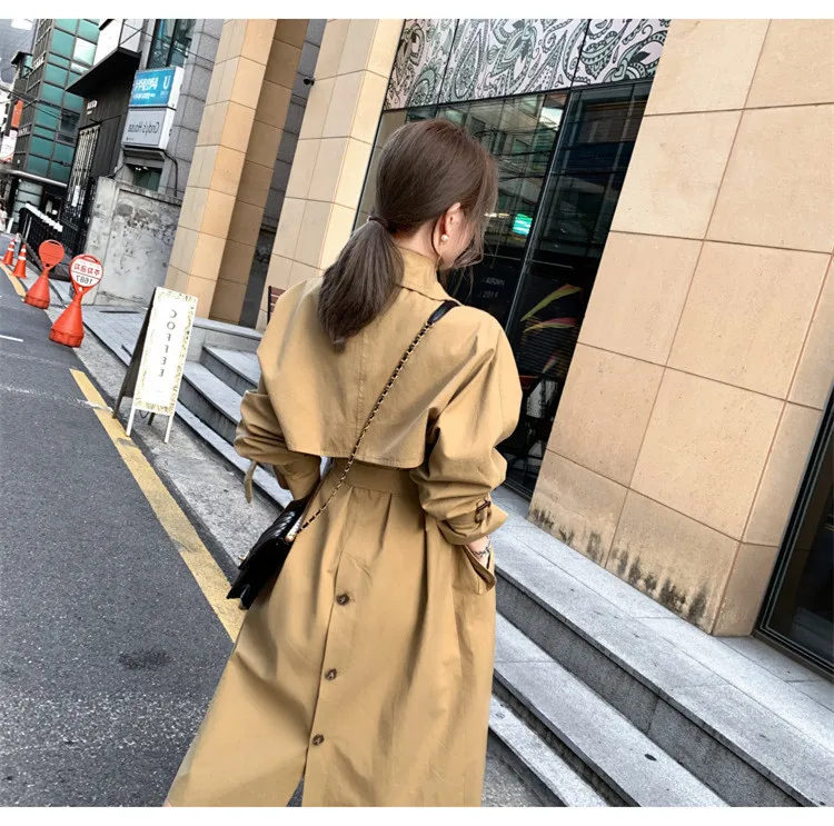 Women 's Trench Coat Mid -length 2021 New Korean Style Elegant Fashion Casual Spring and Autumn Khaki Long Double Breasted Full