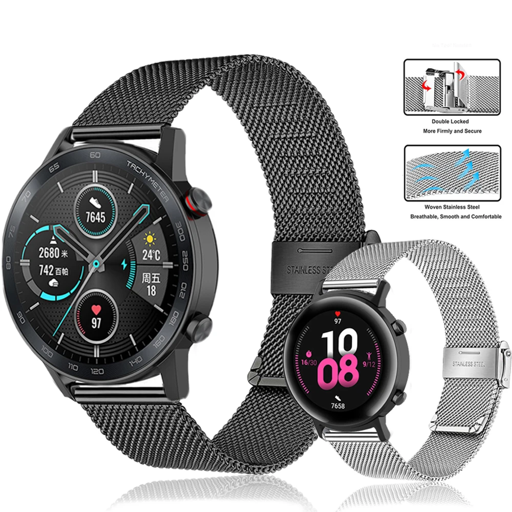 

Ремешок из нержавеющей стали для Huawei Watch GT 2 46 мм/42 мм GT2 Pro, браслет для умных часов с двойной пряжкой для TicWatch Pro