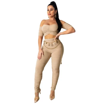 

Sexy Black Two Piece Set Women Clothes Spring Strapless Crop Top and Pants Set Clubwear Solid Slim Bodycon 2 Piece Club Outfits