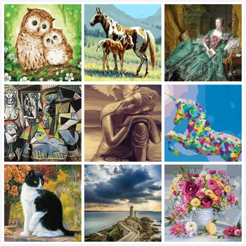 

Twinkle Paintmake Landscape DIY Painting By Numbers No Frame sea house Oil Hand Painted On Canvas Unique For Home Decor Art Pic