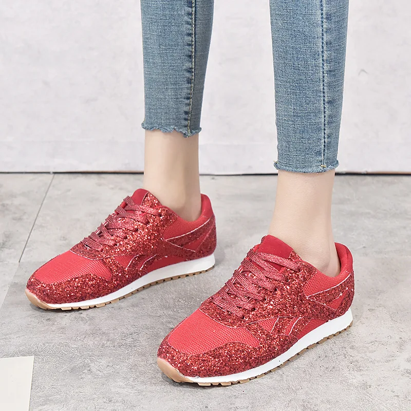 

Women Spring Summer Sneakers Thick Platform 4CM Lace Up Shining Sport Shoes Pink Blue Black Dad Flat Chunky Sneakers Shoes Women