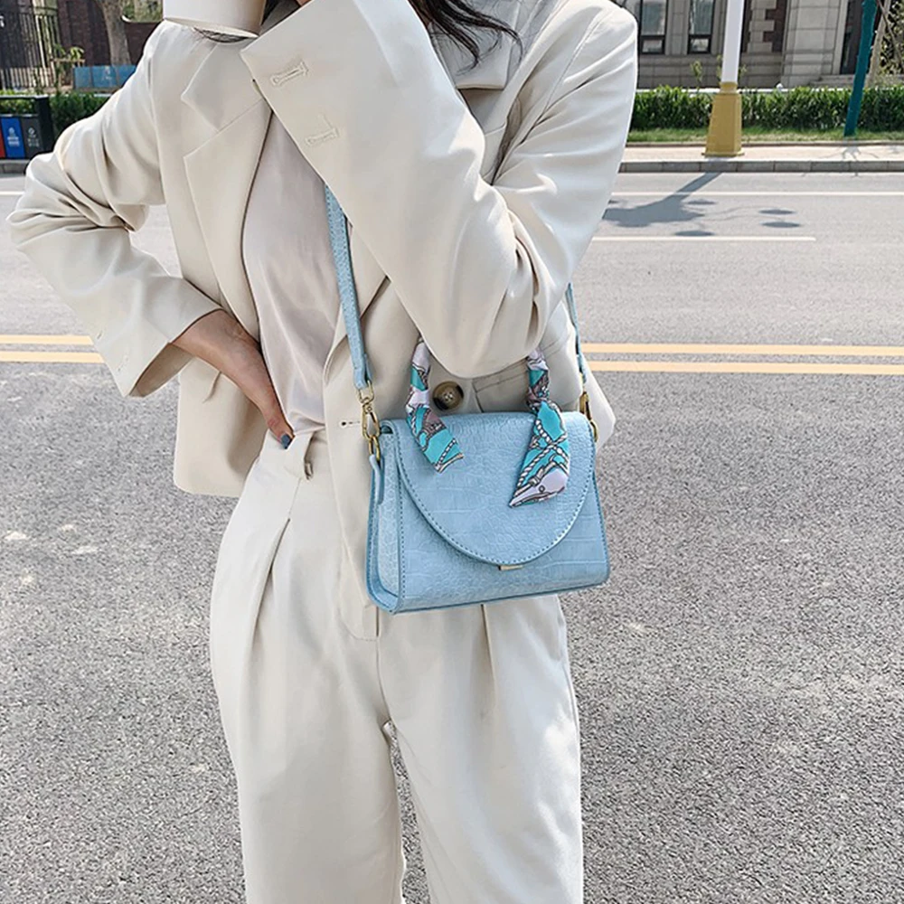 

Lady Handbag Luxury Brand Portable Cowhide Small Square Bags 2020 Women Scarf Design PU Leather Shoulder Bags Crocodile Pattern