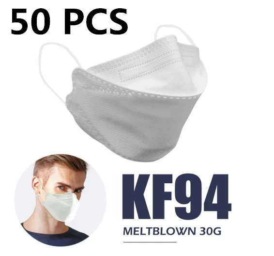 

50PCS KF94 4 Layer Filter Mask PM2.5 Dustproof Anti Haze Protective Face 94% Filtration Mouth Mask DustProof Breathable