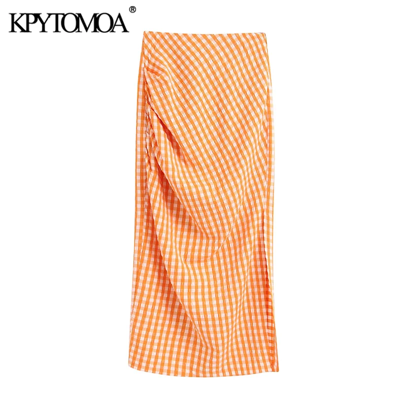 KPYTOMOA Women 2020 Chic Fashion Office Wear Plaid Skirt Vintage High Waist Side Zipper Slit Female Skirts Casual Faldas Mujer KPYTOMOA Women 2020 Chic Fashion Office Wear Plaid Skirt Vintage High Waist Side Zipper Slit Female Skirts Casual Faldas Mujer
