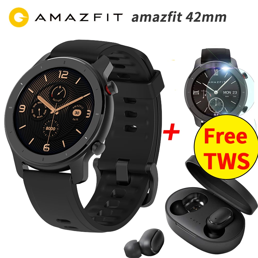 Гарнитура TWS глобальная версия Huami Amazfit GTR 42 мм Смарт часы gps часы 12 дней Срок службы батареи 5 атм водонепроницаемый музыкальный контроль