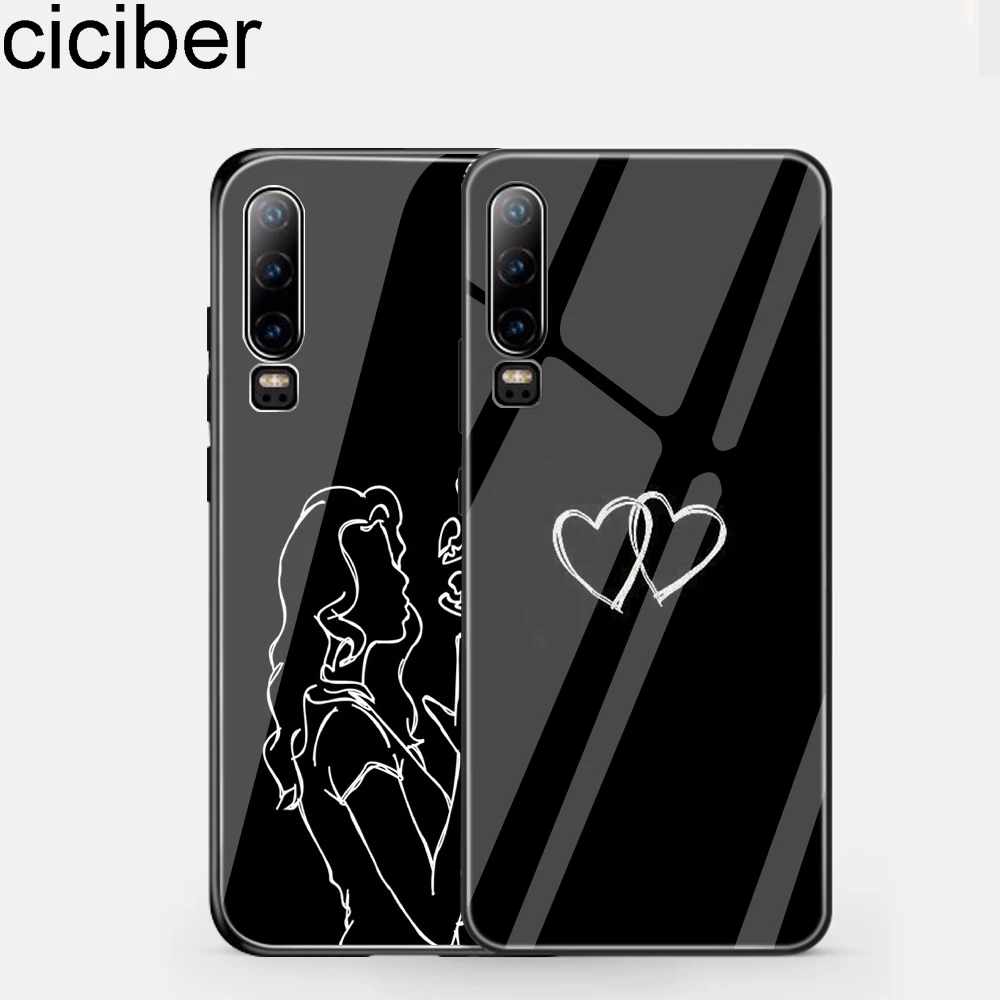 

ciciber Phone Cases for Huawei P20 P30 Lite Tempered Glass Queen Heart Floral Cover For Huawei P30 P20 Pro Fundas Coque Capa