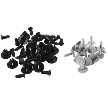 

40Pcs Plastic Car Trim Clips Rivet Fastener - 20 Pcs 6Mm x 26Mm Gray & 20 Pcs 8Mm x 20Mm Black