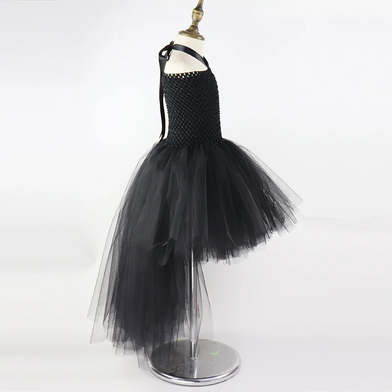 Детский костюм «черная злая королева» платье-пачка для девочек крылья из перьев рога, костюм на Хэллоуин праздничные платья Одежда для девочек MK054