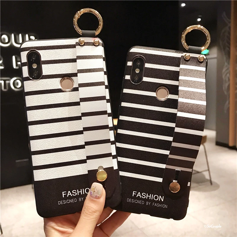SoCouple For Xiaomi Redmi Note 5 Case Stripe Pattern Soft Silicone Cover Phone Holder Wrist Strap Case For Note 5 5 (9)