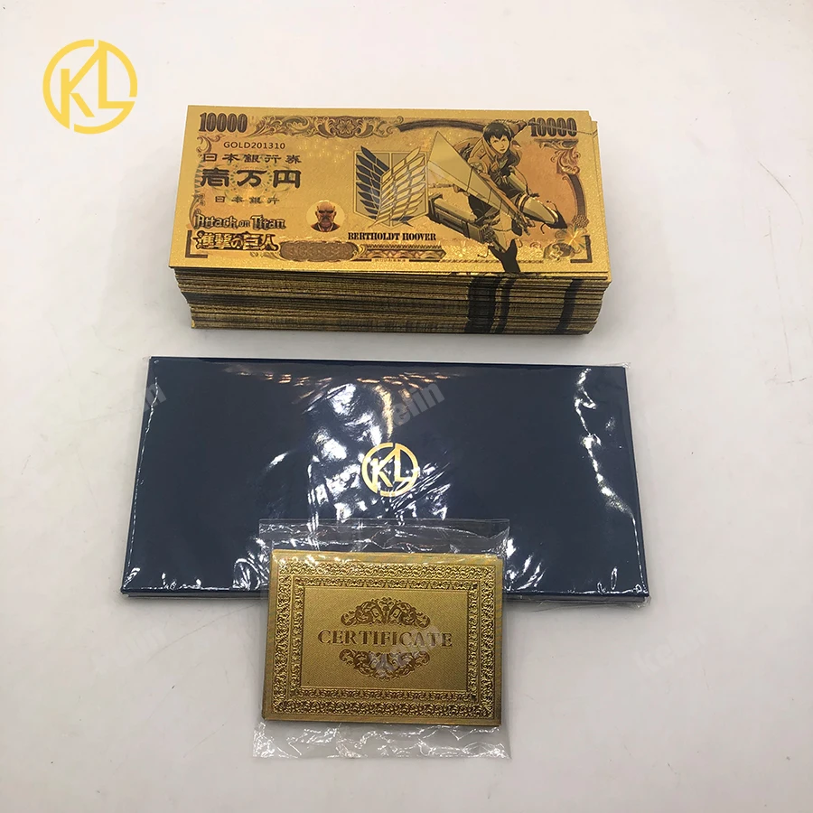 Juego de 100 unids/set de pegatinas billetes de Anime de ataque a los Titanes, Color dorado, dibujos animados, venta al por mayor -