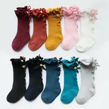 

Baby Girls Kids Spanish Romany Knee High Socks Bowknot Party School Stockings Girls 3/4 Knee Satin Bow Ribbon High Socks 1-3T