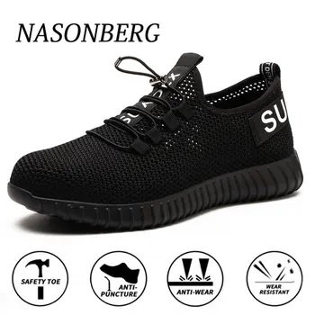 

NASONBERG Shoes Safety Men Anti-smashing Steel Toe Working Shoe Security Man Women Breathable Work Boot Sneakers Plug Size 35-46