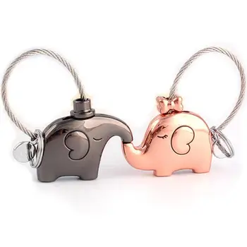 

2PCS Lovely Elephant Key Ring Kissing Animal Couple Keychain Metal Wire Rope Kiss Key Holder Keyring Gift Wedding Gift For Guest