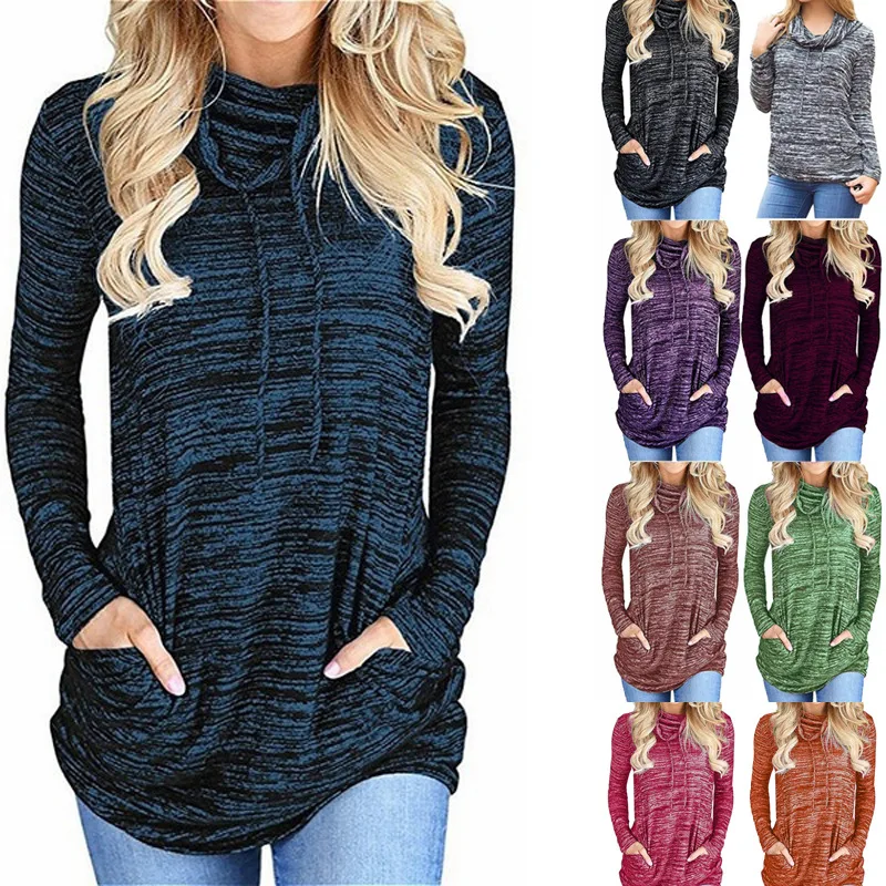 

Women 'S Spring And Autumn New Hot Sale Sports Style Pile Collar Pocket Loose T-shirt For Women