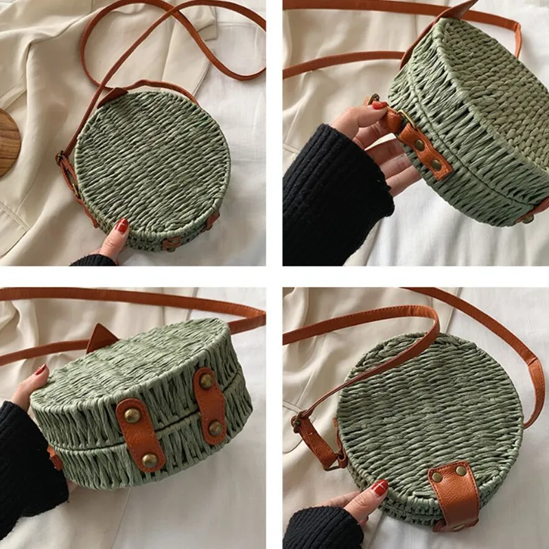 Женская круглая соломенная сумка DikizFly маленькая из ротанга пляжная через плечо