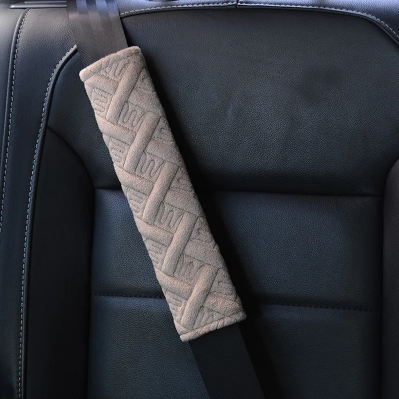 Seat Belt Shoulder Pads for Comfort, Embroidered Logo Leather