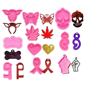 

15Pcs Keychain Silicone Molds Set with Hole DIY Keychain Molds for Luggage Tags