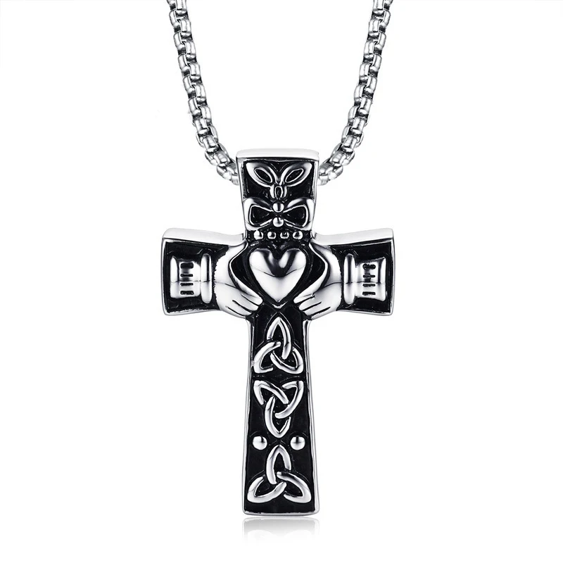 Ожерелье Claddagh искусственная кожа нержавеющая сталь корона крест рук для мужчин