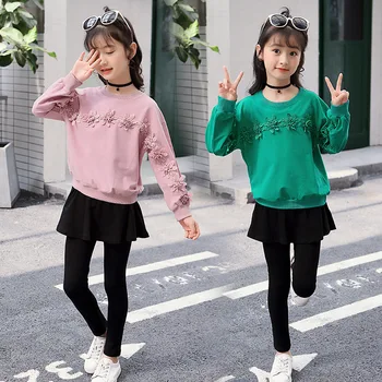 

Girls Clothes Set Flower Shirt+ Skirts Legging 2 Pcs Spring Girls Autumn Kids Clothes Casual Teenage Girls Clothing 6 8 12 Years