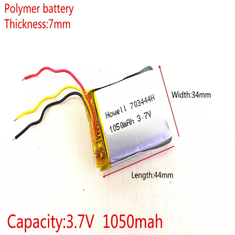 3 line 3.7V 1050mAh Rechargeable li Polymer Li-ion Battery For headphones tachograph MODEL SP5 mp3 mp4 GPS 703444 073444 lithium ion battery
