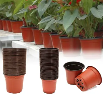 

50pcs Plastic Grow Box Fall Resistant Tray For Home Garden Plant Pot Nursery Transplant Flower Pots