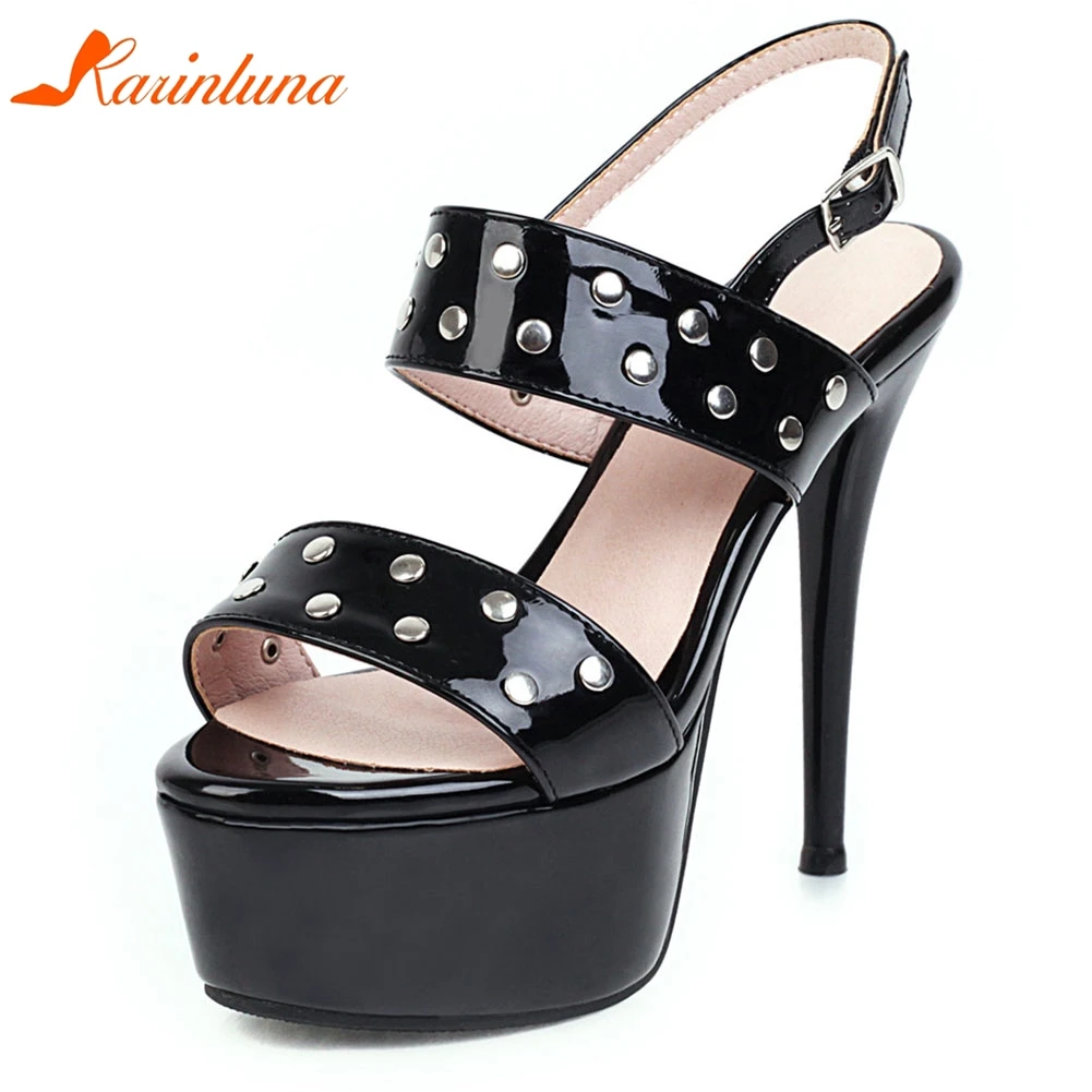 

Karinluna New Design 2020 Plus Size 48 Super Thin High Heels Summer Sandals Woman Shoes Platform Buckle Strap Party Shoes Women
