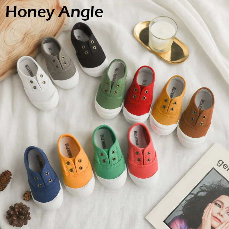 Honey Angle/весенне-осенняя повседневная детская парусиновая обувь модная черная обувь на плоской подошве для мальчиков и девочек Нескользящая парусиновая обувь для малышей