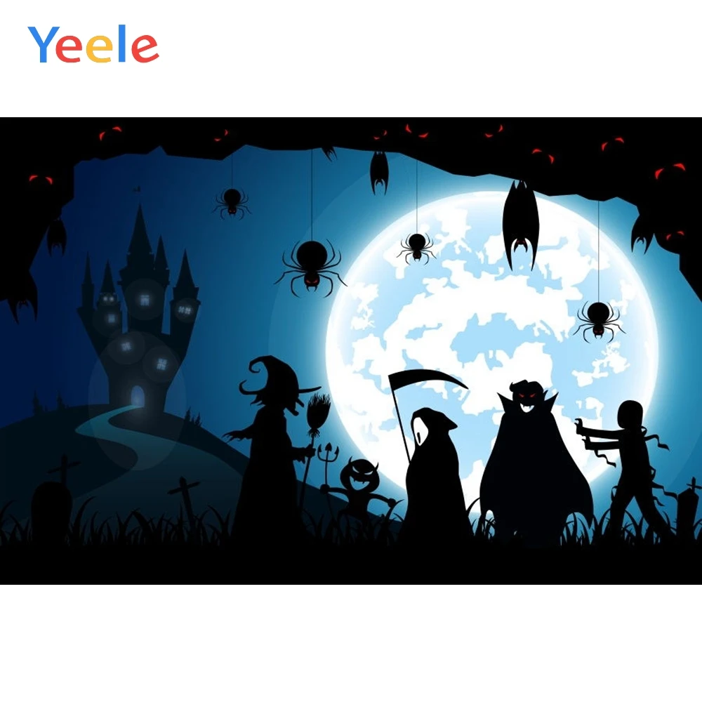 

Yeele Happy Halloween Backdrop Witch Magician Tomb Bat Moon Castle Customized Vinyl Photography Backgrounds For Photo Studio