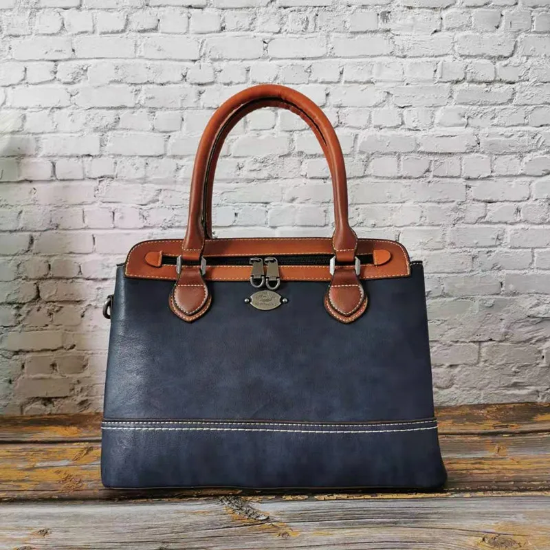 Винтажные женские сумки из натуральной кожи, высокое качество, роскошная сумка на плечо для дам, Мульти Стиль, повседневная сумка-тоут, женская сумка-мессенджер - Цвет: 99971-Blue